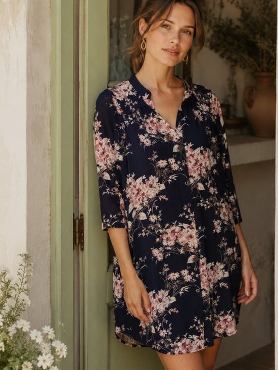 Anthropologie Dresses & Skirts - 41 HAWTHORN ANTHRO Cristen Shirt Dress MP Navy Floral Button Front Tunic Dress